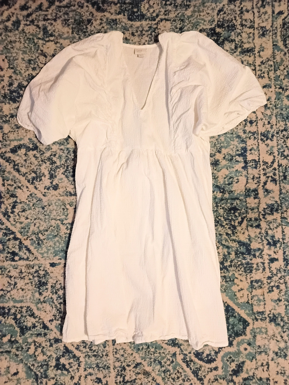 A New Day White Textured Puff Sleeve L Large White Midi Dress Puff Sleeves